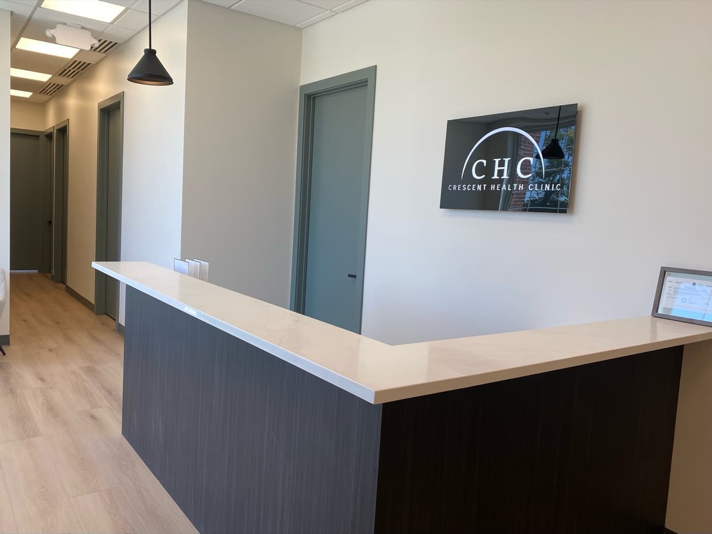 Comfortable lobby seating at Crescent Health Clinic, South Jordan, UT